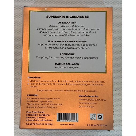 MintBiology Rejuvenating Mask Plump & Lift Astaxanthin 5 Serum Infused Masks NEW - Picture 3 of 9